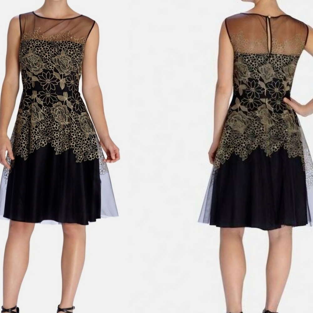 Black and gold cocktail dress
